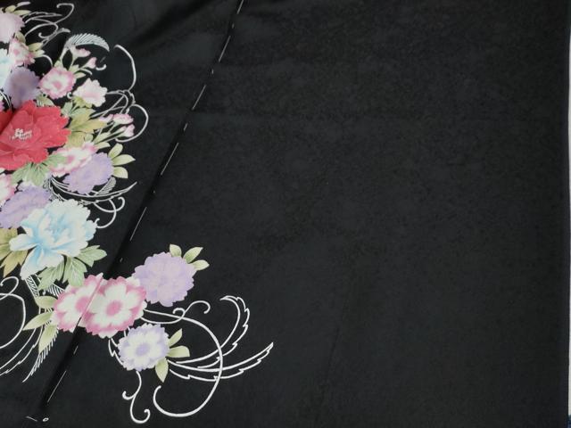 平和屋着物●豪華振袖　牡丹花文　暈し染め　黒地　銀彩　仮絵羽　逸品　未使用　CABC7136yc