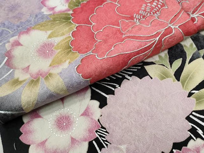 平和屋着物●豪華振袖　牡丹花文　暈し染め　黒地　銀彩　仮絵羽　逸品　未使用　CABC7136yc