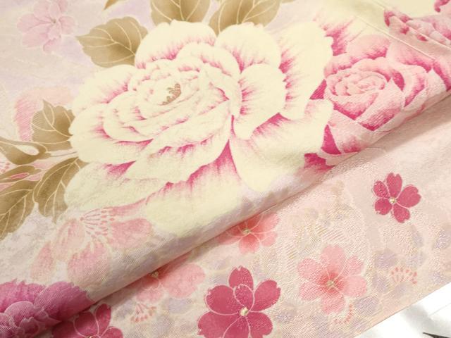 平和屋着物●森英恵・HANAE MORI　振袖　京友禅　駒刺繍　薔薇　ラメ糸　暈し染め　黒地　金彩　仮絵羽　逸品　未使用　CABC7139yc
