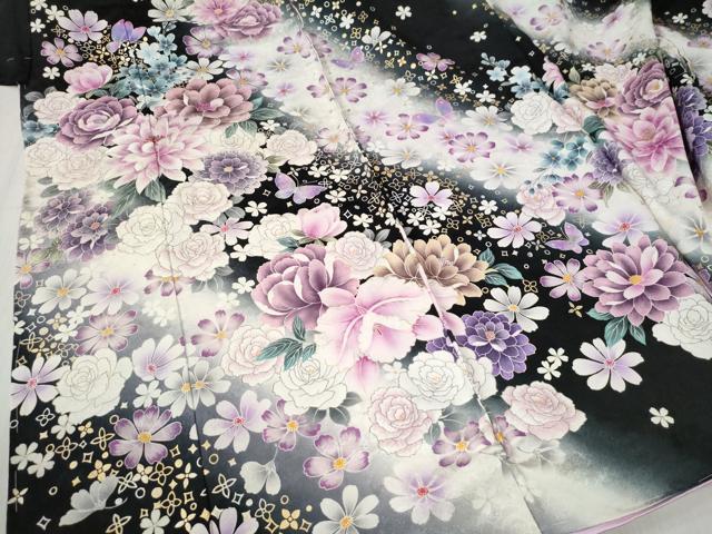 平和屋着物●豪華振袖　薔薇　花蝶文　ラメ糸　暈し染め　金銀彩　仮絵羽　逸品　未使用　CABC7141yc