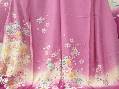 平和屋着物●豪華振袖　舞花文　ラメ糸　暈し染め　銀通し地　仮絵羽　逸品　未使用　CABC7144yc