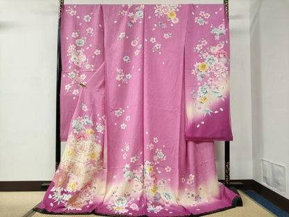 平和屋着物●豪華振袖　舞花文　ラメ糸　暈し染め　銀通し地　仮絵羽　逸品　未使用　CABC7144yc