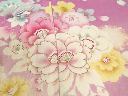 平和屋着物●豪華振袖　舞花文　ラメ糸　暈し染め　銀通し地　仮絵羽　逸品　未使用　CABC7144yc
