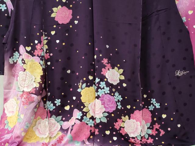 平和屋着物●豪華振袖　Leah Dizon　薔薇　ハート　リボン　ラインストーン　ラメ糸　暈し染め　金彩　仮絵羽　逸品　未使用　CABC7150yc