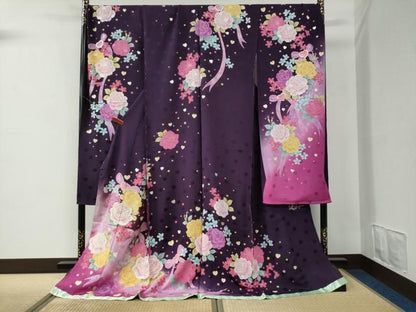 平和屋着物●豪華振袖　Leah Dizon　薔薇　ハート　リボン　ラインストーン　ラメ糸　暈し染め　金彩　仮絵羽　逸品　未使用　CABC7150yc