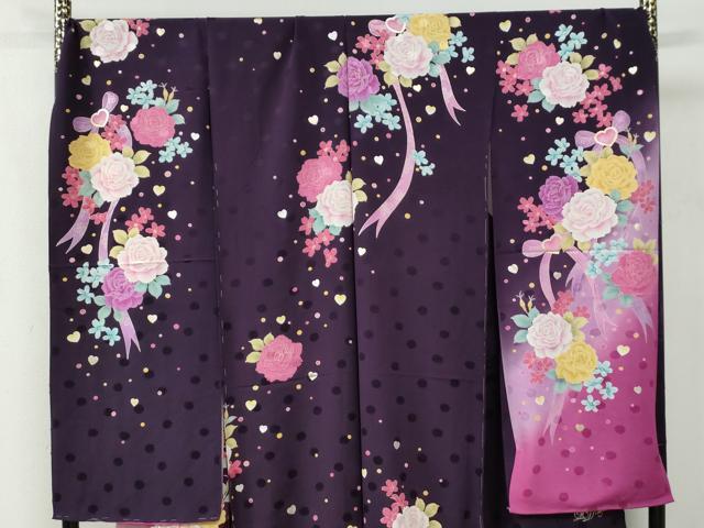 平和屋着物●豪華振袖　Leah Dizon　薔薇　ハート　リボン　ラインストーン　ラメ糸　暈し染め　金彩　仮絵羽　逸品　未使用　CABC7150yc