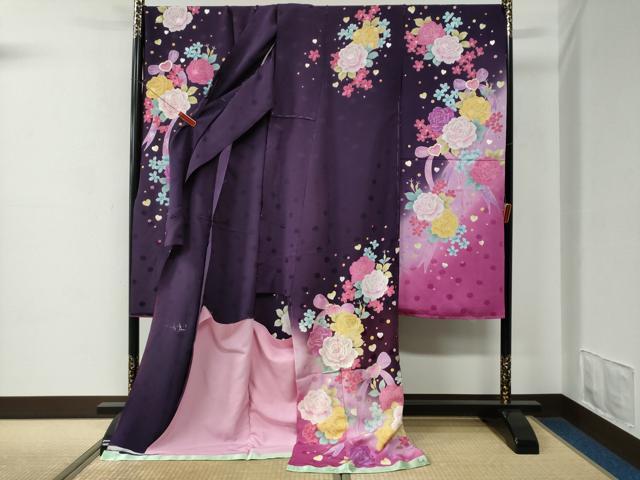 平和屋着物●豪華振袖　Leah Dizon　薔薇　ハート　リボン　ラインストーン　ラメ糸　暈し染め　金彩　仮絵羽　逸品　未使用　CABC7150yc