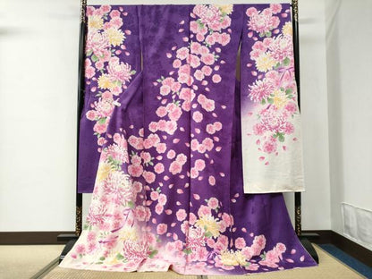 平和屋着物●豪華振袖　乱菊花文　リボン　ラメ糸　暈し染め　金彩　仮絵羽　逸品　未使用　CABC7152yc