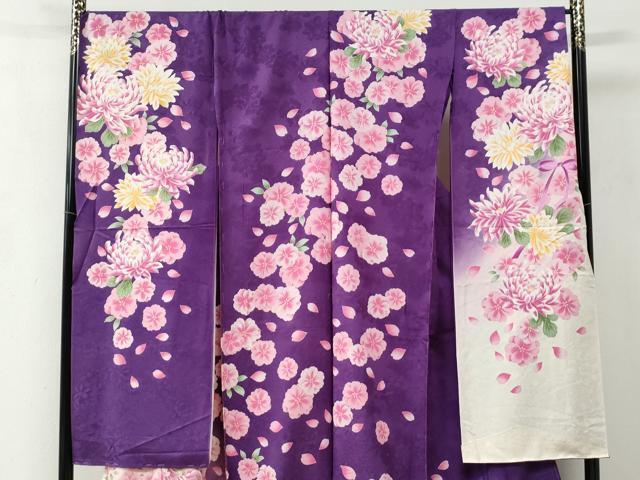 平和屋着物●豪華振袖　乱菊花文　リボン　ラメ糸　暈し染め　金彩　仮絵羽　逸品　未使用　CABC7152yc