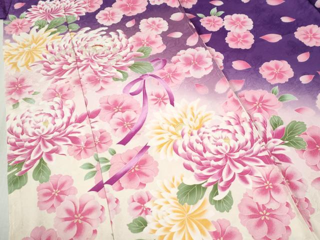 平和屋着物●豪華振袖　乱菊花文　リボン　ラメ糸　暈し染め　金彩　仮絵羽　逸品　未使用　CABC7152yc