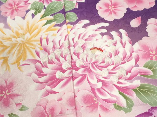 平和屋着物●豪華振袖　乱菊花文　リボン　ラメ糸　暈し染め　金彩　仮絵羽　逸品　未使用　CABC7152yc