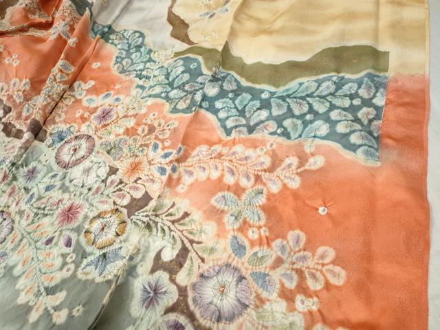 平和屋着物●越後十日町の一流染匠　桐屋・翠山工房　訪問着　辻が花　絞り　暈し染め　銀通し地　仮絵羽　逸品　未使用　CABC7153yc