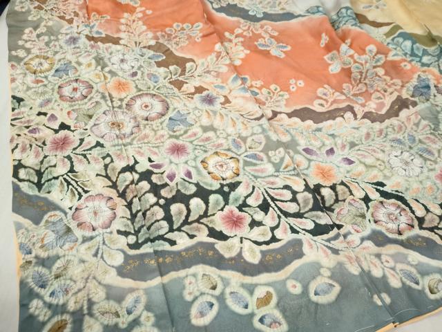平和屋着物●越後十日町の一流染匠　桐屋・翠山工房　訪問着　辻が花　絞り　暈し染め　銀通し地　仮絵羽　逸品　未使用　CABC7153yc
