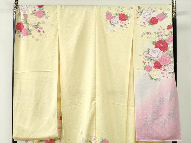 平和屋着物●豪華振袖　薔薇　蝶　暈し染め　金彩　仮絵羽　逸品　未使用　CABC7154yc