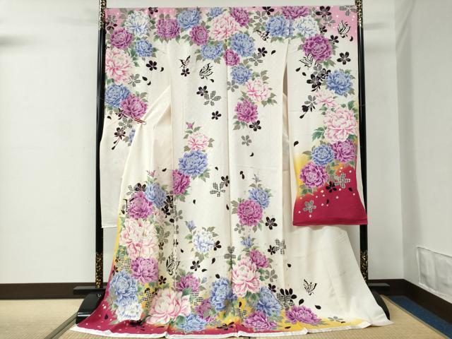 平和屋着物●豪華振袖　牡丹　蝶　ラメ糸　銀彩　仮絵羽　逸品　未使用　CABC7155yc