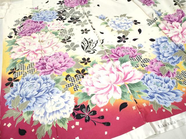 平和屋着物●豪華振袖　牡丹　蝶　ラメ糸　銀彩　仮絵羽　逸品　未使用　CABC7155yc