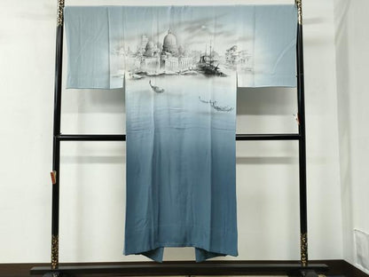 平和屋着物●男性　紬　アンサンブル・長襦袢セット　色無地　留紺色　正絹　逸品　CABC7157yc