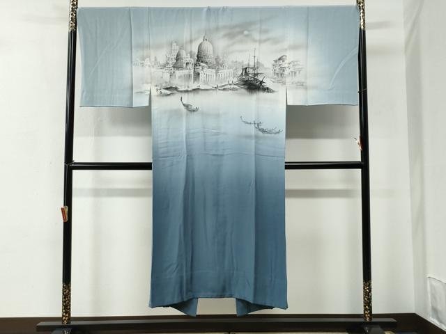 平和屋着物●男性　紬　アンサンブル・長襦袢セット　色無地　留紺色　正絹　逸品　CABC7157yc