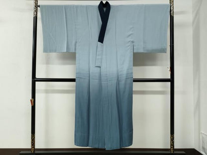 平和屋着物●男性　紬　アンサンブル・長襦袢セット　色無地　留紺色　正絹　逸品　CABC7157yc