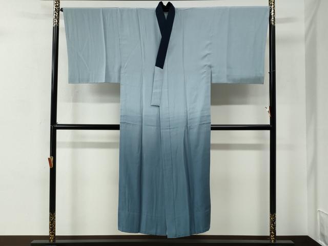 平和屋着物●男性　紬　アンサンブル・長襦袢セット　色無地　留紺色　正絹　逸品　CABC7157yc