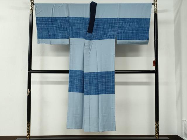 平和屋着物●男性　紬　アンサンブル・長襦袢セット　色無地　紺青色　キングサイズ　正絹　逸品　CABC7159yc
