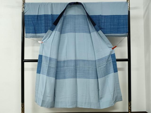 平和屋着物●男性　紬　アンサンブル・長襦袢セット　色無地　紺青色　キングサイズ　正絹　逸品　CABC7159yc