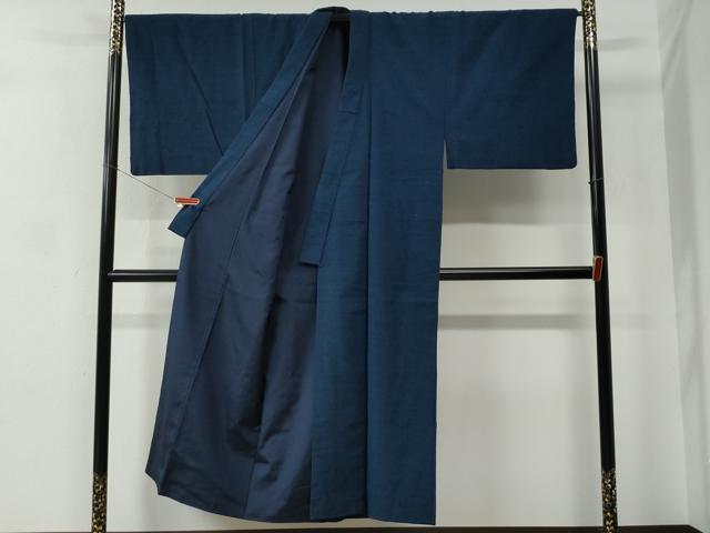 平和屋着物●男性　紬　アンサンブル・長襦袢セット　色無地　紺青色　キングサイズ　正絹　逸品　CABC7159yc