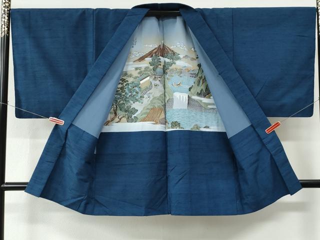 平和屋着物●男性　紬　アンサンブル・長襦袢セット　網代織　正絹　逸品　CABC7160yc