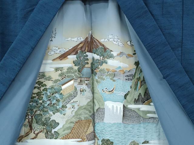 平和屋着物●男性　紬　アンサンブル・長襦袢セット　網代織　正絹　逸品　CABC7160yc