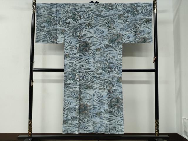 平和屋着物●男性　紬　アンサンブル・長襦袢セット　網代織　正絹　逸品　CABC7160yc