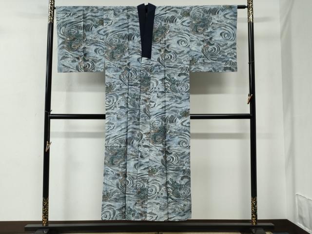 平和屋着物●男性　紬　アンサンブル・長襦袢セット　網代織　正絹　逸品　CABC7160yc