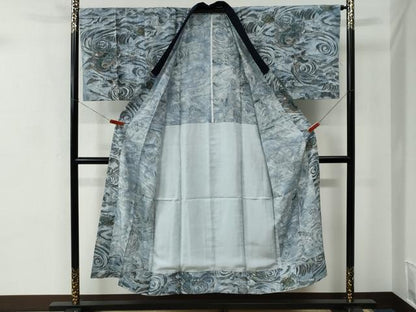 平和屋着物●男性　紬　アンサンブル・長襦袢セット　網代織　正絹　逸品　CABC7160yc