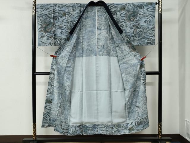平和屋着物●男性　紬　アンサンブル・長襦袢セット　網代織　正絹　逸品　CABC7160yc