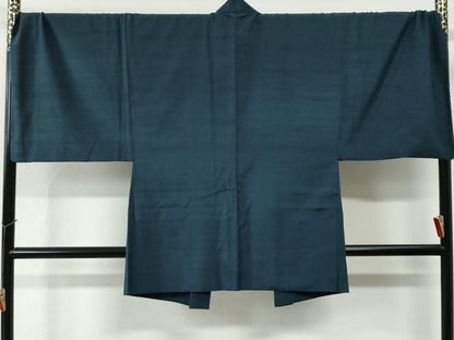 平和屋着物●男性　紬　アンサンブル　色無地　紺地　キングサイズ　正絹　逸品　CABC7162yc