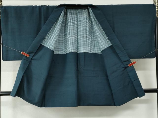 平和屋着物●男性　紬　アンサンブル　色無地　紺地　キングサイズ　正絹　逸品　CABC7162yc