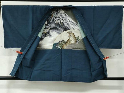 平和屋着物●男性　紬　アンサンブル　霞文　羽裏：龍・虎　正絹　逸品　未使用　CABC7163yc