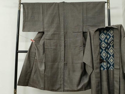 平和屋着物●男性　紬　アンサンブル　格子　正絹　逸品　CABC7164yc