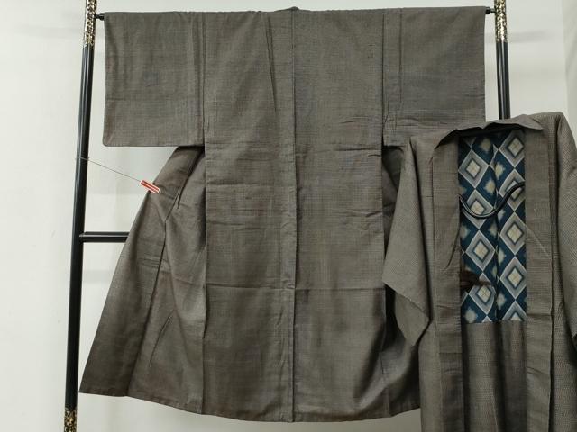 平和屋着物●男性　紬　アンサンブル　格子　正絹　逸品　CABC7164yc