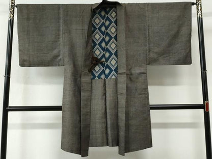 平和屋着物●男性　紬　アンサンブル　格子　正絹　逸品　CABC7164yc