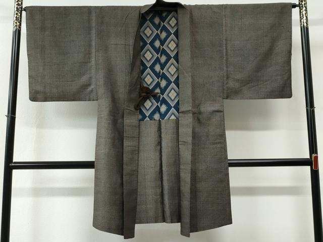 平和屋着物●男性　紬　アンサンブル　格子　正絹　逸品　CABC7164yc