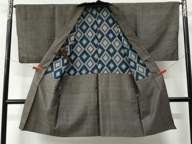 平和屋着物●男性　紬　アンサンブル　格子　正絹　逸品　CABC7164yc