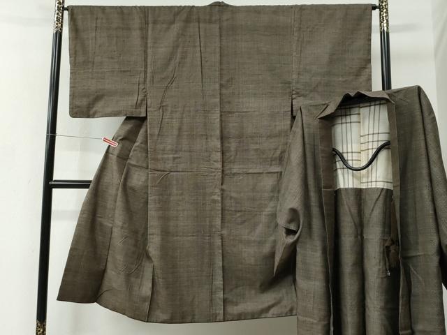 平和屋着物●男性　紬　アンサンブル　格子　正絹　逸品　CABC7165yc