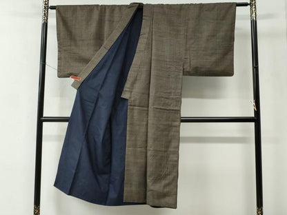 平和屋着物●男性　紬　アンサンブル　格子　正絹　逸品　CABC7165yc