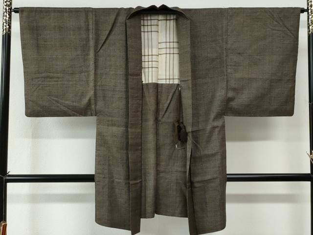 平和屋着物●男性　紬　アンサンブル　格子　正絹　逸品　CABC7165yc