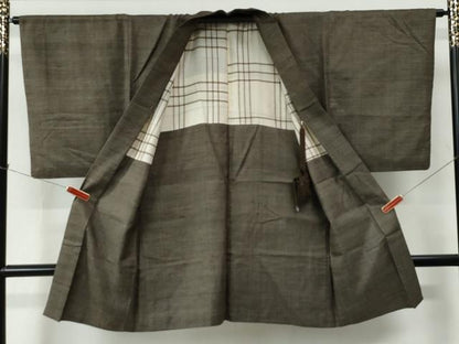 平和屋着物●男性　紬　アンサンブル　格子　正絹　逸品　CABC7165yc