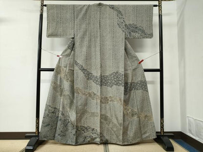 平和屋着物●中国三大刺繍　スワトウ刺繍　訪問着　吉祥草花間道　金糸　正絹　逸品　CABC7168yc