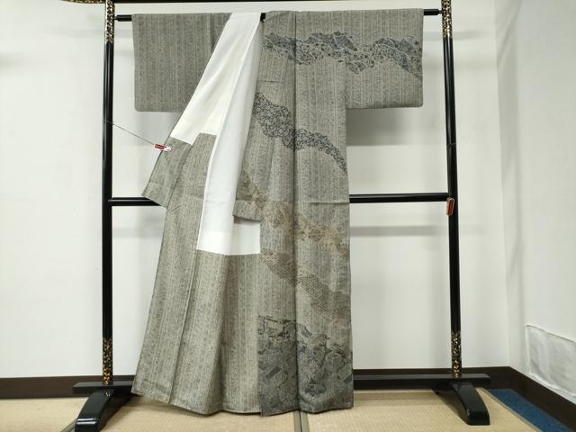 平和屋着物●中国三大刺繍　スワトウ刺繍　訪問着　吉祥草花間道　金糸　正絹　逸品　CABC7168yc