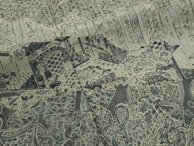 平和屋着物●中国三大刺繍　スワトウ刺繍　訪問着　吉祥草花間道　金糸　正絹　逸品　CABC7168yc