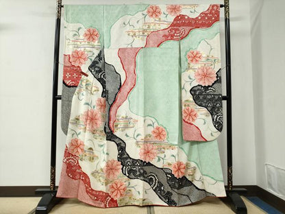 平和屋着物●豪華振袖　絞り　雲取り吉祥花唐草文　金銀彩　正絹　逸品　CABC7169yc