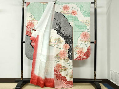 平和屋着物●豪華振袖　絞り　雲取り吉祥花唐草文　金銀彩　正絹　逸品　CABC7169yc